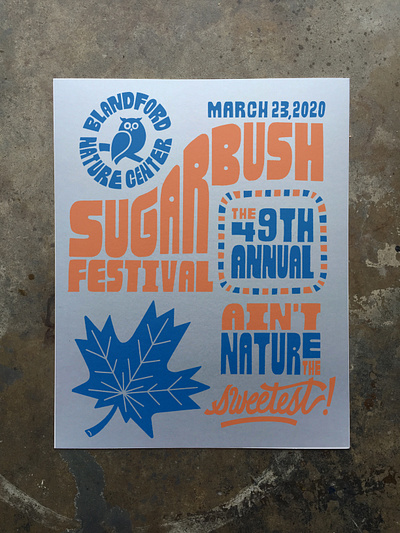 Sugarbush Festival hand letter maple owl poster sugar syrup type