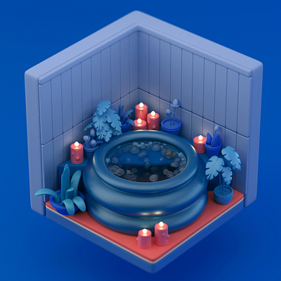 Hot tub 3d c4d cinema 4d cute hot tub illustration octane stylized toon