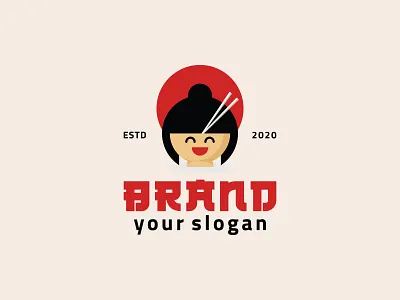 FOOD & GIRL LOGO asia asian background design food icon illustration isolated japan japanese logo lunch meal menu restaurant rice sushi symbol traditional vector