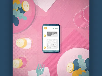 Chatbot: Dinner Table 2d ai chatbot crosshatch geometric graphic design illustration lens flare pixel quit smoking robot spiderverse ui