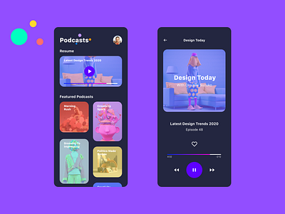 Podcast App app apple color colorful concept design ios mobile mobile app mobile design mobile ui player player ui playful podcast sketch ui userinterface ux