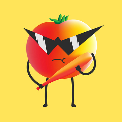 Gradient Tomato anime badass bat black characterdesign colors design face gradient green illustration illustrator light red sunglasses tomato vegetables yellow