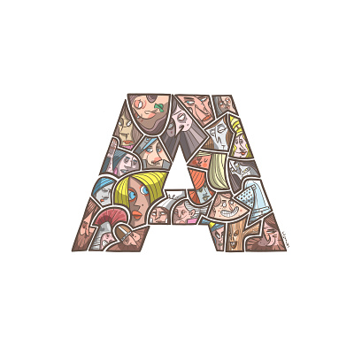 ShapeChallenge Faces: Letter "A" cartoon characterdesign comics faces illustration letter people poster shapechallengefaces typography