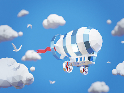 Low Poly Zeppelin 3d 3d art 3d clouds bird blender blender3d clouds flag illustration low poly lowpoly lowpolyart modeling polygon sky zeppelin