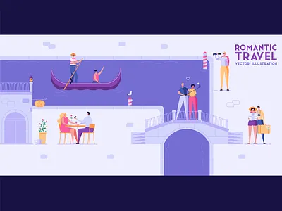 Family tourism, love travel, honeymoon concept. agency character design illustration italy journey romantic service travel travel agency traveling venezia