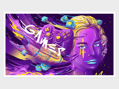 GAMES beautiful girl dice digitalart game art games illustration merchandise purple setole woman