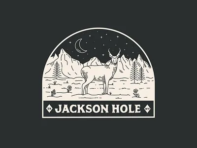 Pronghorn of Jackson Hole antelope antlers apparel badge deer illustrator line art logo minimal night patch retro tee tee shirt tetons vintage wilderness wyoming yellowstone