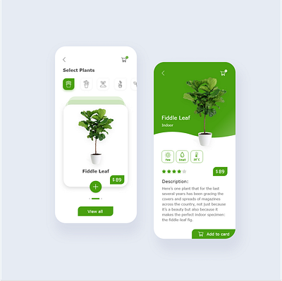 Plants App app app design application design green icons plant shop shopping app typography ui ux