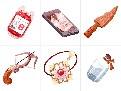 Inventory objects game art iconography illustration inventory objects