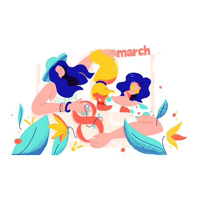 Happy women's day and my b-day :D 2020 2d 8 8march art character color design girl hair happy hat love nature plant style vector window woman womanday