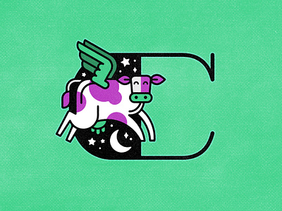 C - (Flying) Cow 36 days of type 36daysoftype alphabet c cow custom type design graphic design illustration letter lettering minimal mythical type typography vector