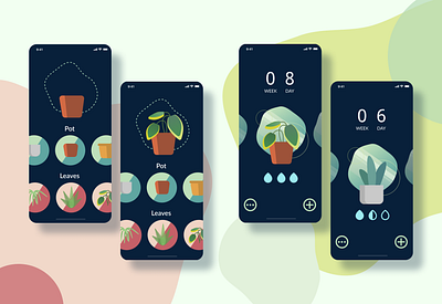 Plants Watering Timer app design flat icon illustration illustrator mobile plants timer app ui vector