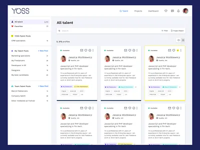 YOSS Talent Pools, a talent management system hr product product design profile recruitment saas talent talentmanagement