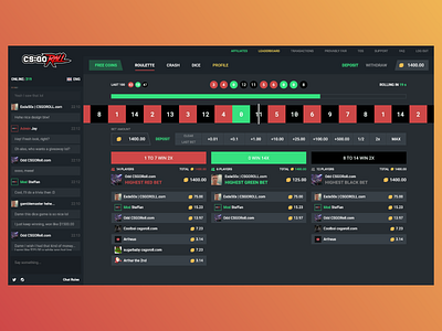 CSGORoll (UI Concept) brand casino casino design casino games crypto cryptocurrency cs:go csgo design roulette ui ui ux uiux uiuxdesign ux web web design webdesign website design