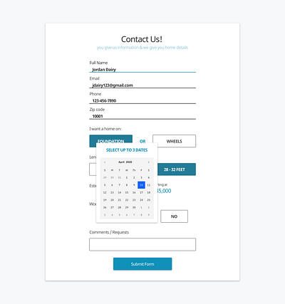 Contact Us: Reformatted blue contact us datepicker design forms