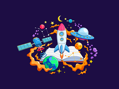 Book Of Space aircraft blender illustration inkscape moon planets rocket satelite sketch space ufo