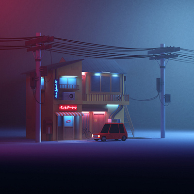 Night Scene 3dmodeling artdirection blender 3d cinema 4d illustration isometric low poly