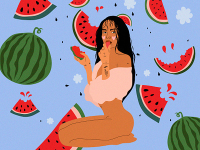 Mind-blowing Zoë Kravitz art artwork design fashion girl illustraion illustrator photoshop red watermelon