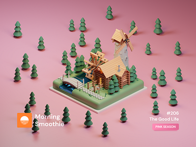 The Good Life 3d 3d art blender blender3d clayrender colorful diorama house house illustration illustration isometric isometric design isometric illustration low poly nature pastel river toy wood woods