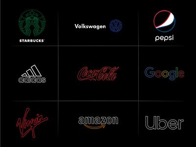 Famous Brands Logos Outline adidas advertising amazon brand design brand identity branding coca cola google graphicdesign logo logodesign outline pepsi starbucks uber volkswagen