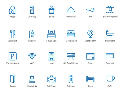 Hotel Booking App Icon Set app booking booking app design hotel icon icon set icons illustration minimal pictogram system icon ui web