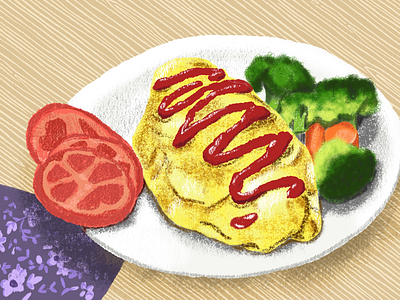 Omu Rice digitalart drawing food illustration ketchup omelette omu rice rice sketch