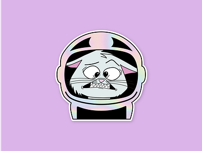 Scared Spacecat flat holographic illustration sticker stickermule