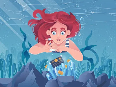 Compact treasure design illustration mermaid picture treasure vector water watercolor