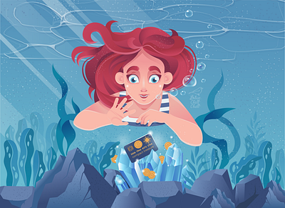 Compact treasure design illustration mermaid picture treasure vector water watercolor
