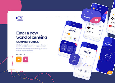 UBL App Landing Page app design application banking business card dashboard fianance graph illustration imhassanali income landing page landing page design modern money statistics ui ux web page website