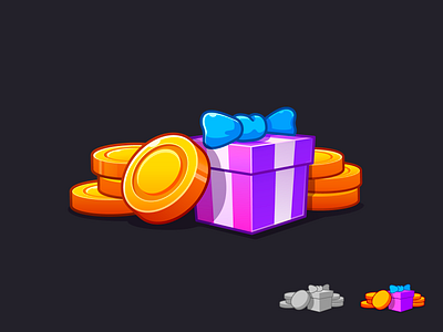 Reward coin draft drop flat gain game gift gift box illustration luck package process reward