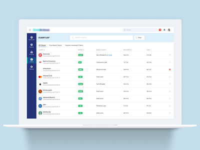 Client List client dashboard debt finance fintech interface list