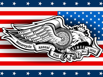 Motorcycle festival in engraving style eagle motorcycle label print