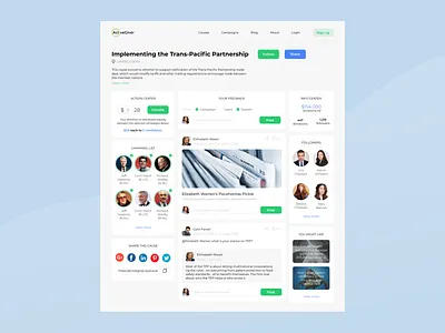 Political donation service dashboad design flat political campaign social network ui ux web