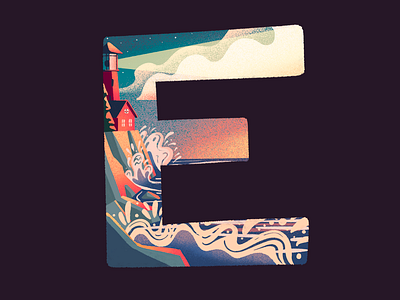 E: 36 Days of Type 36 days of type cliff e illustration lettering lighthouse ocean procreate sunset type typography waves