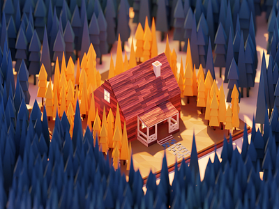 Autumn Holiday Hut 3d 3dart 3dartwork autumn blender blender illustration blendercycles evening hut isometric art isometric blender isometric design isometric illustration