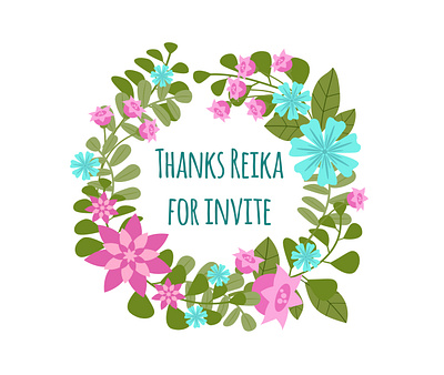 Thanks for invite design flowers illustration invite leaves vector wreath