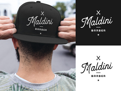 Maldini Barber barber barbershop beard brand branding hispter logo monoline moustache old school retro scissor script vintage