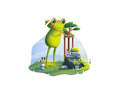 Bonsai frog frog illustration