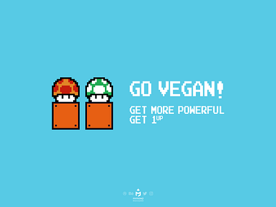 Go Vegan! Poster (Super Mario Bros) advertising advertisment colorful fun game govegan inkscape mario mariobros minimal mushroom mushrooms nostalgic oldgame pixel poster print supermario supermariobros vegan