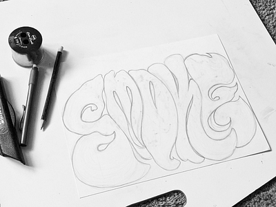 Stoner rock band logo WIP handmadetype hesh logo pencil psychodelic cannabis retro rough draft sketch stoner rock vintage