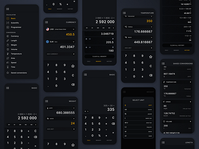 Calculator & unit conversion app app calculator conversion daily ui dark mobile ui ux