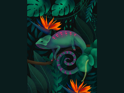 chameleon chameleon green illustration jungle lizard procreate