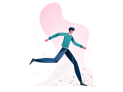 Running in the rain colors illustration ipad rain run vector