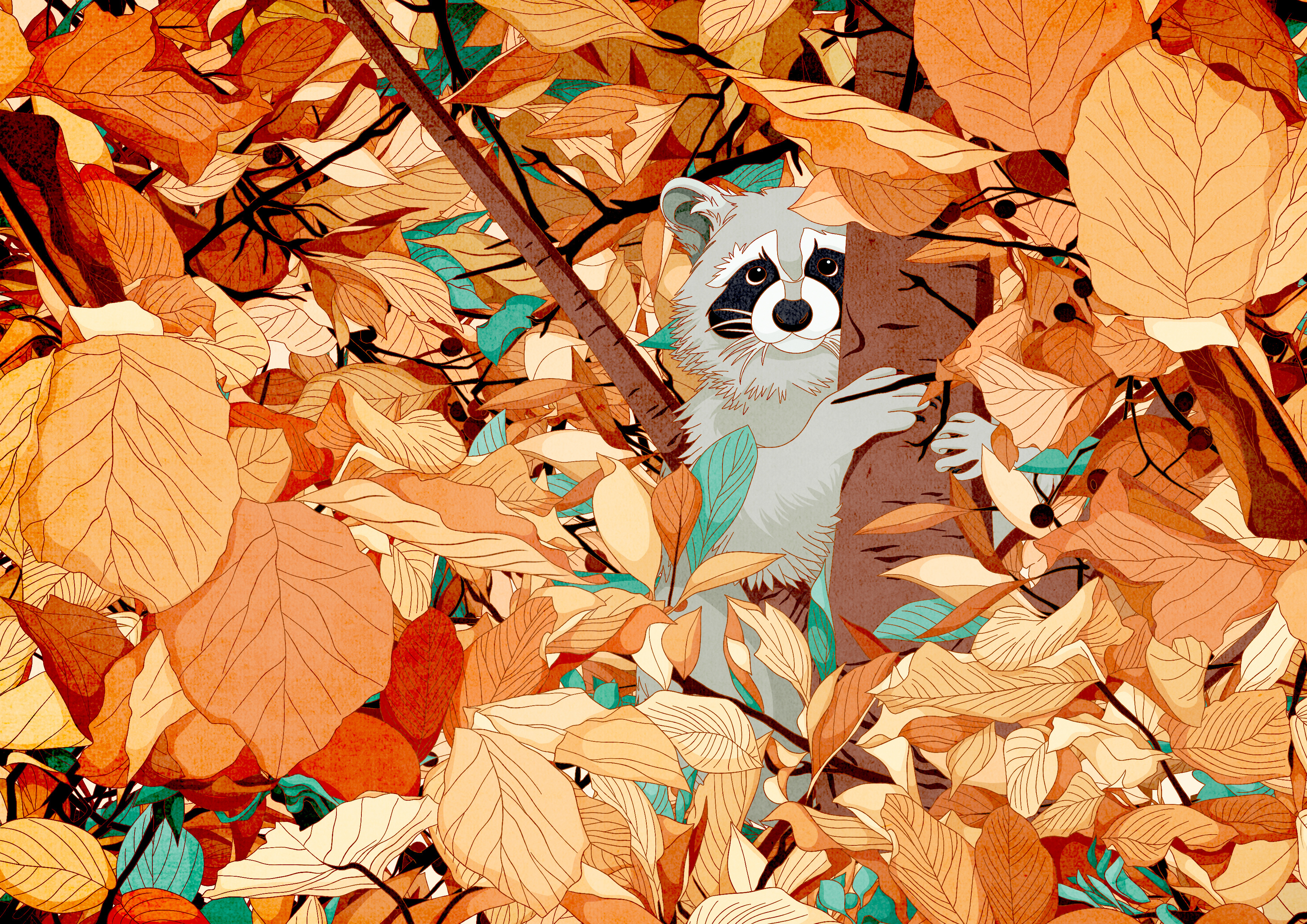Autumn Raccoon animals artwork digital art drawing illustration landscape nature plants raccoon sutumn