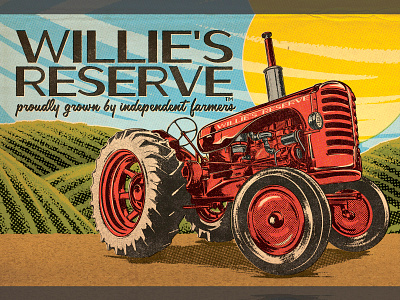 Willie's Reserve Postcard cannabis digital painting farming illustration ipad pro ipad procreate landscape marijuana postcard retro tractor vehicle vintage weed willie nelson