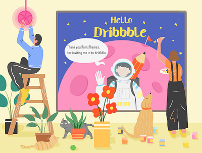 hello dribbble design digital art digital design first shot flat design flat illustration hello dribbble illustration illustrator ps sketchbook 插画