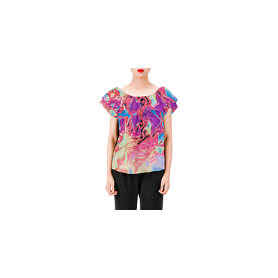 Candy - off shoulder blouse with ruffle abstract design black blouse clothing design fashion fluid design gradient illustration liquid multicolor pattern design print print design rainbows shirtdesign swirls tan tops womens fashion womenswear