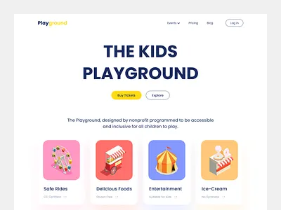 The Playground Header Design app banner branding cards color entertainment header hero illustration kids landing page logo minimal park typeface typography ui ux web website