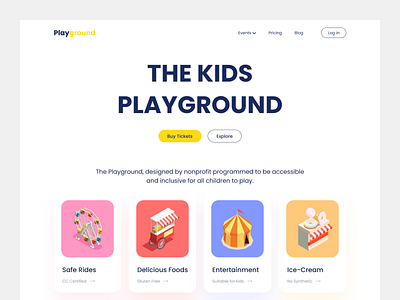 The Playground Header Design app banner branding cards color entertainment header hero illustration kids landing page logo minimal park typeface typography ui ux web website